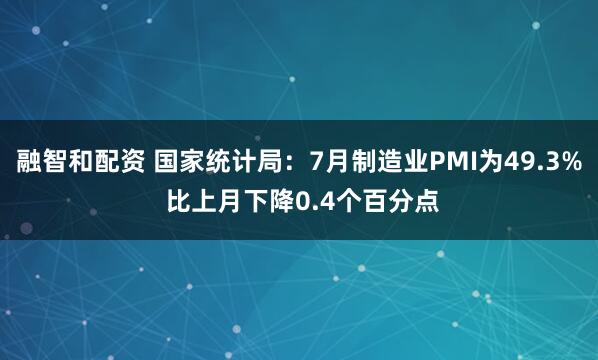 融智和配资 国家统计局：7月制造业PMI为49.3% 比上月下降0.4个百分点